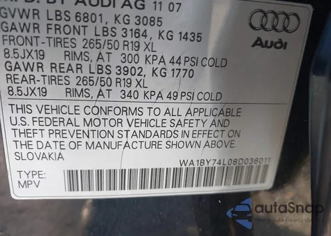 2008 Audi Q7 3.6 Premium from USA, damaged, VIN WA1BY74L08D036011